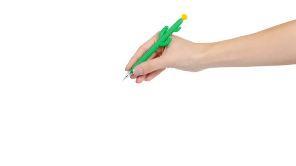 Hand Cactus Shape Pen Fun School Tool Kids Isolated White — ストック写真