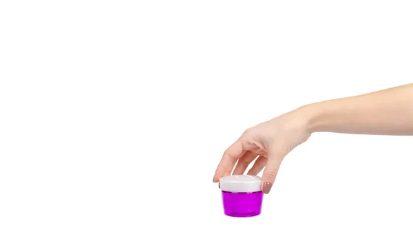 Face Cream Plastic Purple Container Isolated White Background Copy Space — Stock Photo, Image