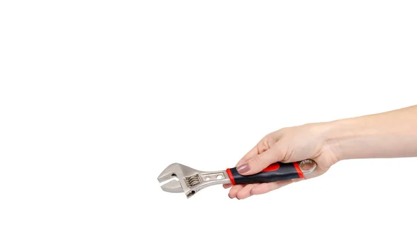 Hand Adjustable Wrench Work Tool Isolated White Background Copy Space — 스톡 사진