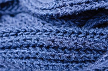 Mavi tekstil ve doku arka planı. Kumaş makro fotoğraf, kumaş desen.
