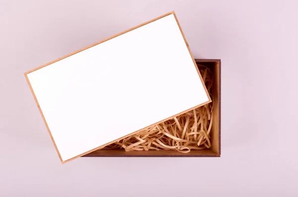 Box Hay Straw Packing Template Flat Lay — Stock Photo, Image