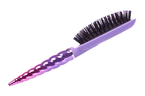 紫色のヘアブラシ ヘアケアと美しさ 白地に隔離された — ストック写真