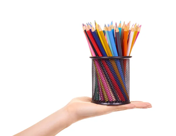 Hand Color Pencils Drawing Art Supply Isolated White Background — Stock Photo, Image