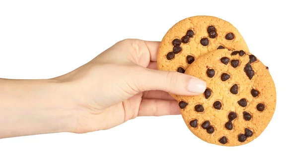 Рука Домашнім Печивом Шоколадними Краплями Ізольовані Білому Тлі — стокове фото