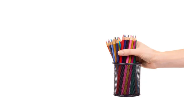 Hand Color Pencils Drawing Art Supply Isolated White Background Copy — Stock Photo, Image