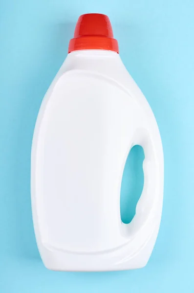 Biała Butelka Detergentu Mydło Żel Czyszczenia Płaskie Ułożenie Widok Góry — Zdjęcie stockowe