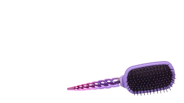 紫色のヘアブラシ ヘアケアと美しさ 白い背景に隔離されている コピースペース テンプレート — ストック写真
