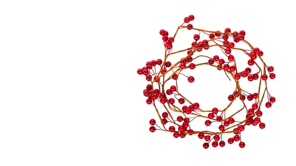 Red Berry Wreath Holiday Decoration Isolated White Background Copy Space — Stock Photo, Image