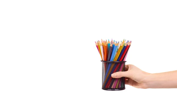 Hand Color Pencils Drawing Art Supply Isolated White Background Copy — Stock Photo, Image