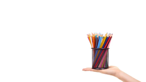 Hand Color Pencils Drawing Art Supply Isolated White Background Copy — Stock Photo, Image