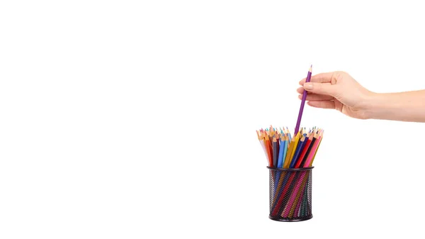 Hand Color Pencils Drawing Art Supply Isolated White Background Copy — Stock Photo, Image