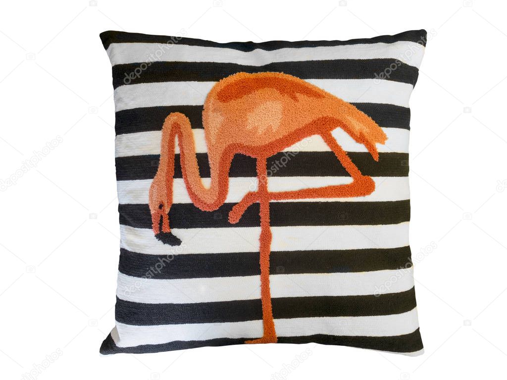Decorative pillow with pattern of flamingo.