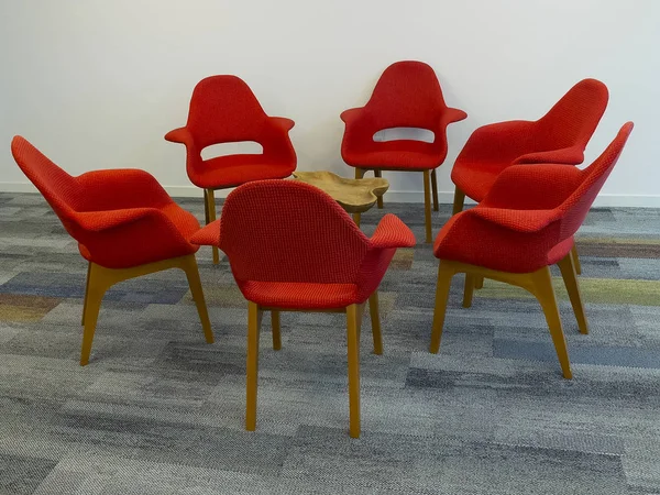 Modern wooden table and six armchairs. — Stock Photo, Image