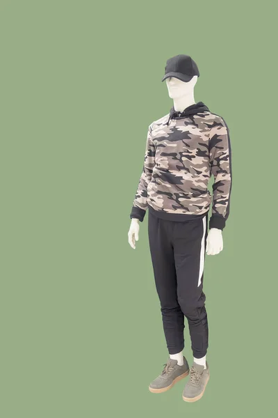 Volledige Mannelijke Mannequin Gekleed Casual Kleding Geïsoleerd Groene Achtergrond Geen — Stockfoto