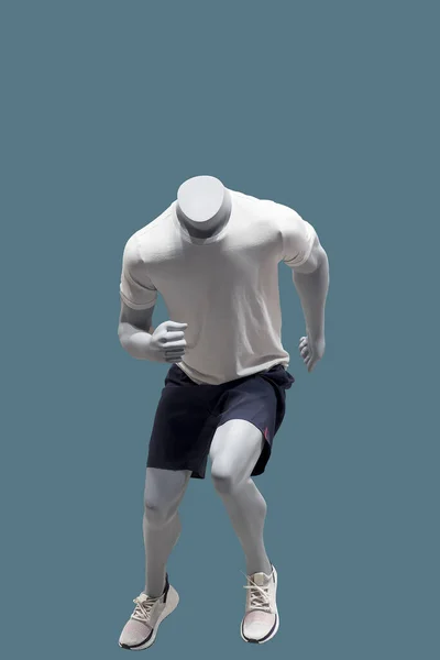 Running Male Mannequin Isolated Blue Background Brand Names Copyright Objects — Stock Photo, Image