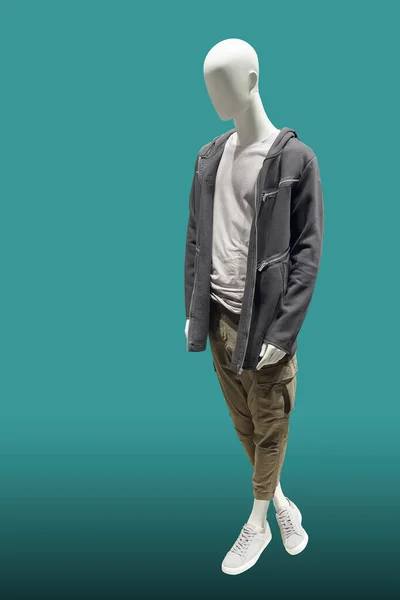 Volledige Mannelijke Mannequin Gekleed Capuchon Sweater Met Ritssluiting Geïsoleerd Geen — Stockfoto