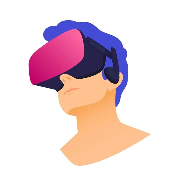 Illustration vectorielle d'un homme portant un casque de réalité virtuelle. Illustration moderne abstraite VR — Image vectorielle