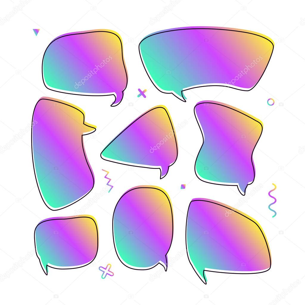 Vector trendy set with speech bubbles in modern gradient cosmic design with place for text