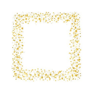 Gösterişli konfeti süslemeli kare çerçeve. Parlak parıltıları ve altın elementleriyle ışıldayan neşeli sınır