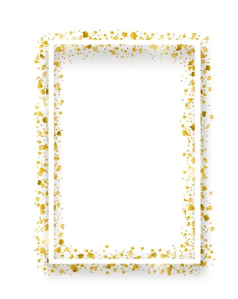 Cadre carré décoratif vectoriel avec des paillettes de confettis. Bordure festive éclatante avec des étincelles brillantes et des éléments dorés — Image vectorielle