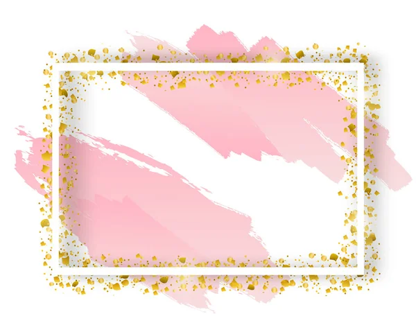 Векторная декоративная квадратная рамка с блестящей мишурой конфетти. Светящаяся праздничная граница с блестящими блестками, акварелью и золотыми элементами — стоковый вектор
