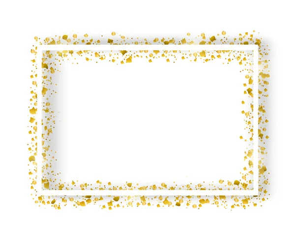 Cadre carré décoratif vectoriel avec des paillettes de confettis. Bordure festive éclatante avec des étincelles brillantes et des éléments dorés — Image vectorielle