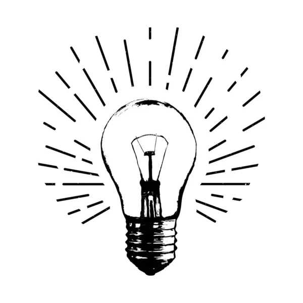 Illustrazione vettoriale con lampadina. Moderno stile hipster sketch. Idea e concetto di pensiero creativo . — Vettoriale Stock