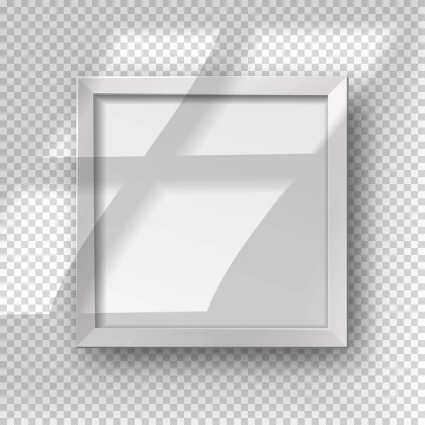 Vektorový realistický čtvercový prázdný rám s efektem překrytí stínů oken. Šablona Mockup s bílým rámem boarder izolované na průhledném pozadí. — Stockový vektor