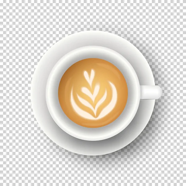 Vector realistic illustration of coffee cup. Top view of realistic hot morning beverage. 3d template of mug with latte for cafe menu design, banner, poster — Stock Vector