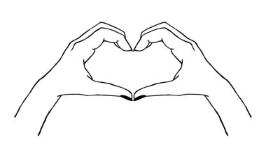 Bir jestin vektör modası - kalp modern minimal ve dövme tarzıyla beyaza izole edilmiş. Logo, baskı, amblem ya da damgalama için tasarım şablonu. Aşk konsepti.