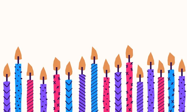 生日蛋糕蜡烛的矢量背景，带有线条和点缀。庆祝活动、贺卡背景、节日横幅 — 图库矢量图片