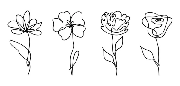 Bir çizginin vektör kümesi soyut çiçekler çiziyor. Yaratıcı logo, simge veya amblem için el çizimi modern minimalist tasarım — Stok Vektör