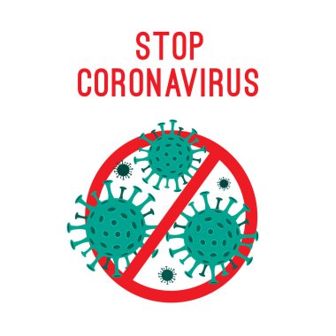 Beyaz zemin üzerinde Kırmızı Yasaklama İşareti olan Vektör Coronavirus Simgesi. Soyut 2019-nCoV Romanı Coronavirus Bakterisi. Çin 'deki Tehlikeli Hücre, Wuhan. Halk sağlığı risk hastalığı COVID-19 konsepti