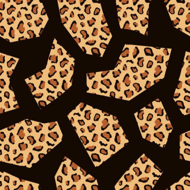 Vektör leopar kusursuz geometrik desen tasarımı. Renkli moda hayvan baskısı