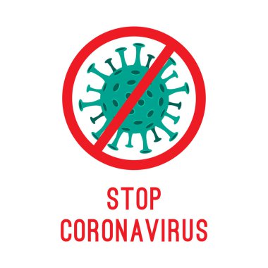 Beyaz zemin üzerinde Kırmızı Yasaklama İşareti olan Vektör Coronavirus Simgesi. Soyut 2019-nCoV Romanı Coronavirus Bakterisi. Çin 'deki Tehlikeli Hücre, Wuhan. Halk sağlığı risk konsepti