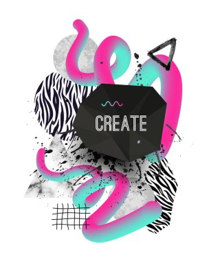 Mermer taşları, karalama dokuları, sıvı şekilleri, hayvan zebra izi olan vektör modayı geometrik arka plan. Noktalar ve suluboya elementlerle asgari modern tarzda geometrik şekiller