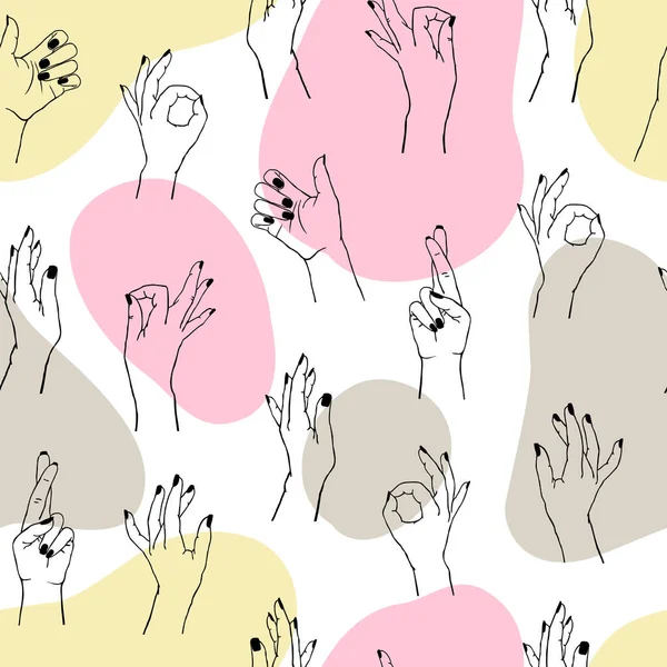 Vector Seamless Pattern Different Gestures Collection Female Hands Different Positions — Stock Vector