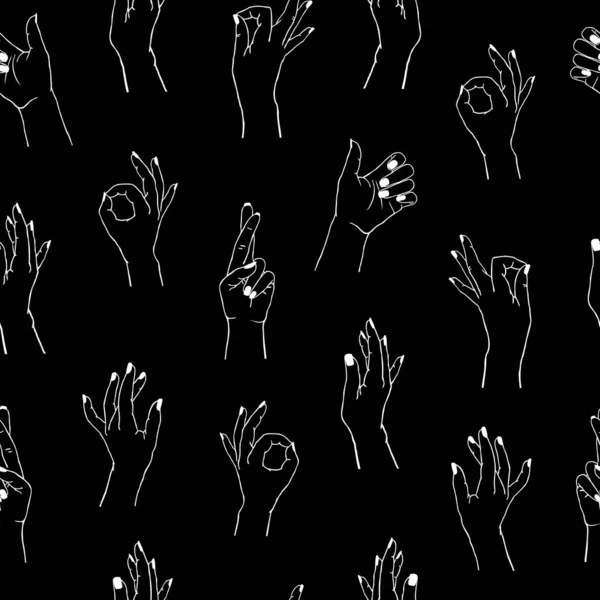 Vector Seamless Pattern Different Gestures Collection Female Hands Different Positions — Stock Vector