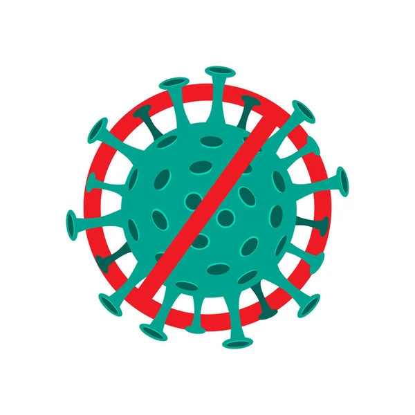 Vector Coronavirus Icono Con Red Prohibit Stop Signo Aislado Sobre — Vector de stock