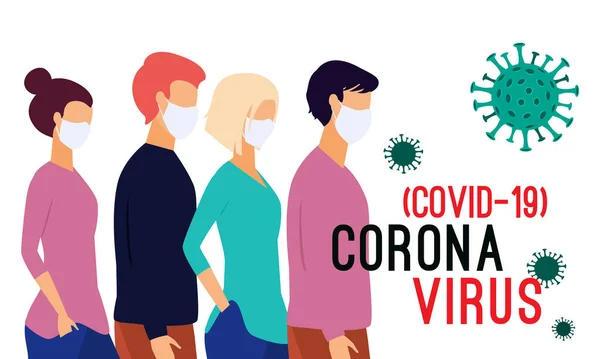 Vector Illustration Coronavirus Pandemia Novel Coronavirus 2019 Ncov People Wearing — Stock Vector