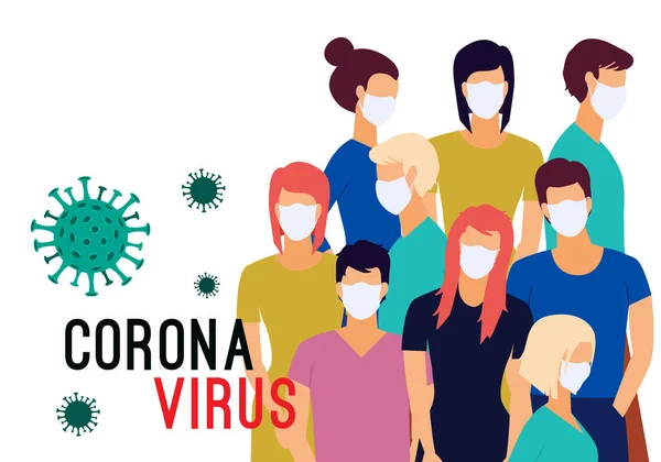 Vector Illustration Coronavirus Pandemia Novel Coronavirus 2019 Ncov People Wearing — Stock Vector
