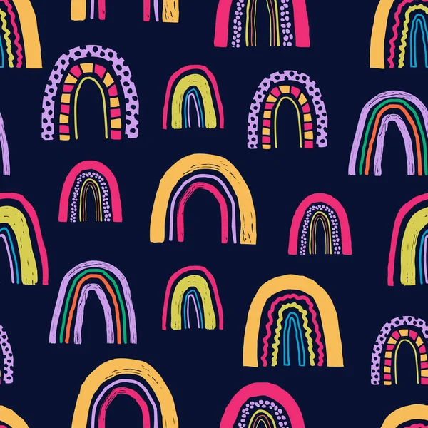 Vector Naadloos Kinderachtig Patroon Met Handgetekende Regenbogen Creatieve Scandinavische Textuur — Stockvector