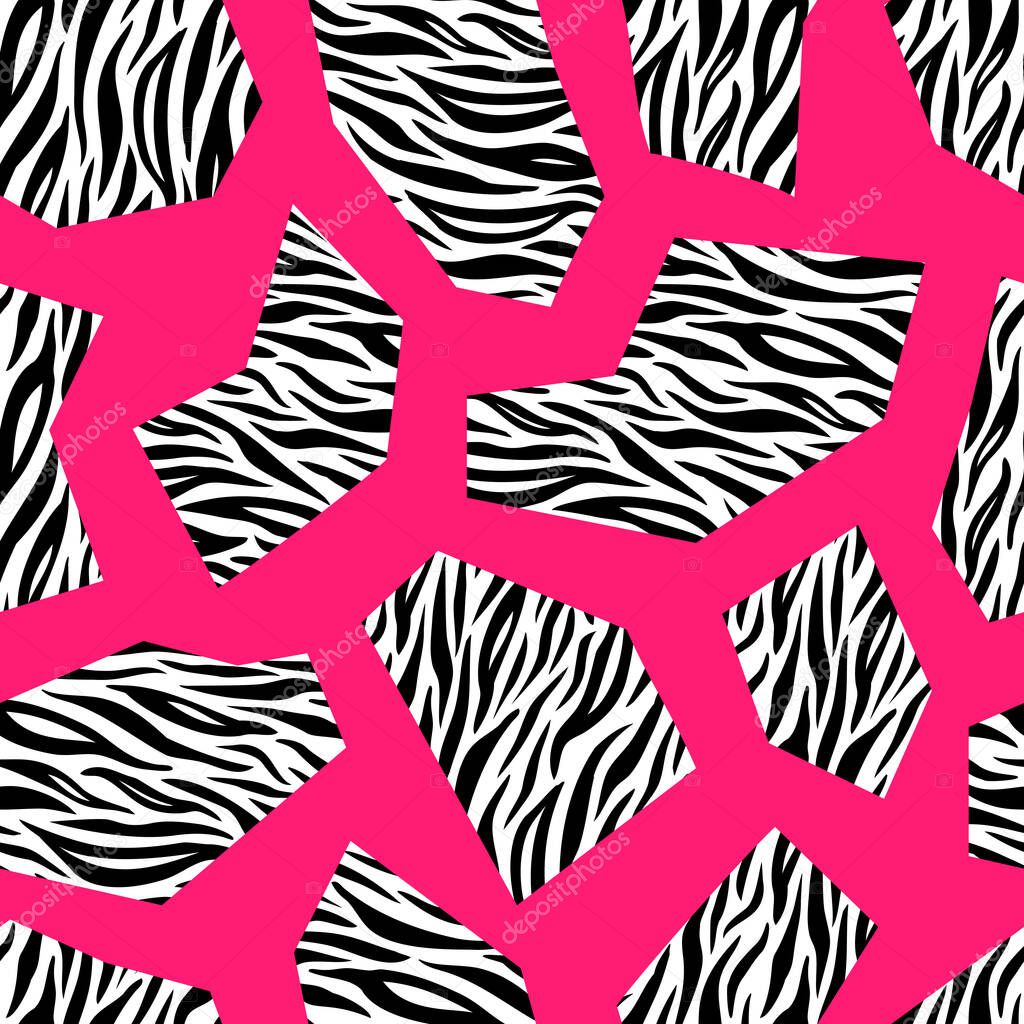 Vector zebra seamless geometric pattern design. Colorful fashion animal print