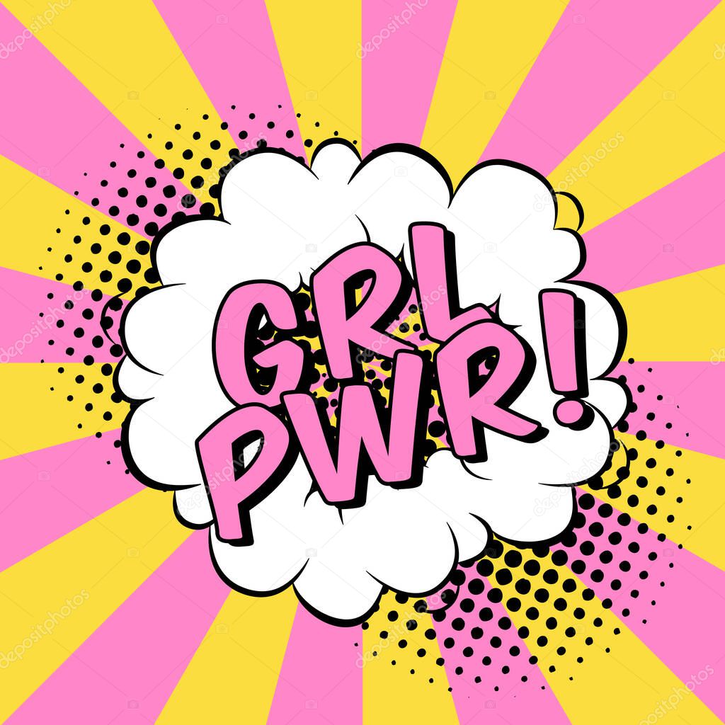Vector comics illustration with speech bubble and slogan Girl Power. Trendy cartoon background with halftone dotted effect in modern pop art fun style