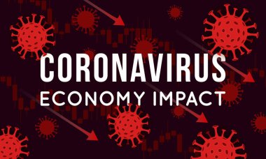 Coronavirus 'un borsa ve küresel ekonomi üzerindeki etkilerinin vektör konsepti. Covid-19 virüsü piyasanın düşmesine neden oluyor. Şamdan stok grafikleri ve virüsleri olan bir arkaplan.