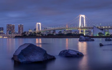Tokyo şehrinin arka planında köprü aydınlatma manzarası 