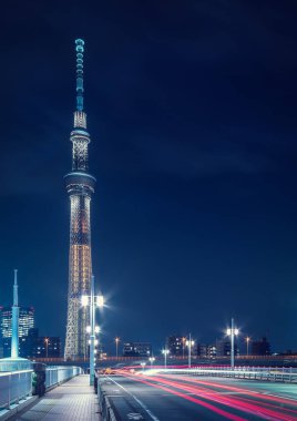 Tokyo şehri modern mimarisinin gece manzarası