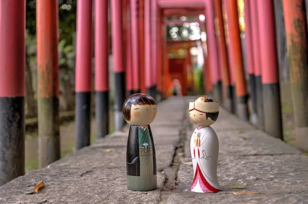 Fushimi inari taisha türbesindeki iki figür ve Torii Geçidi