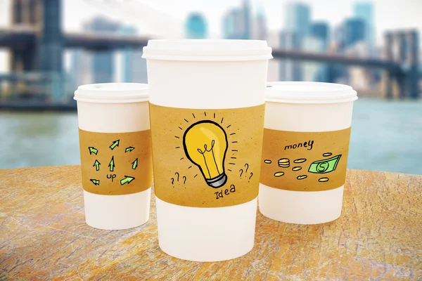 Koffie cups met idee schets — Stockfoto