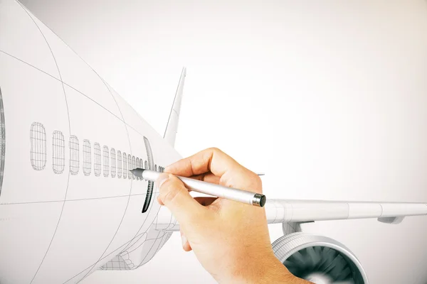 Avião de desenho à mão no fundo claro — Fotografia de Stock